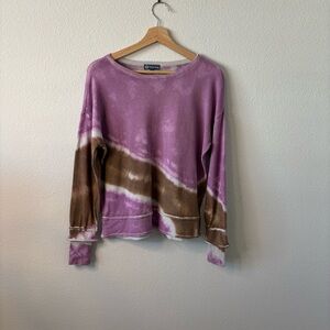 Democracy Purple and Brown Tie-Dye Long-sleeve Tee - Y2K & Boho knit top
